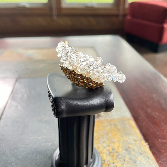 Vintage Coro Signed BIG 4.5" Flower Brooch Gold-tone Beads and Rhinestone - Picture 6 of 10